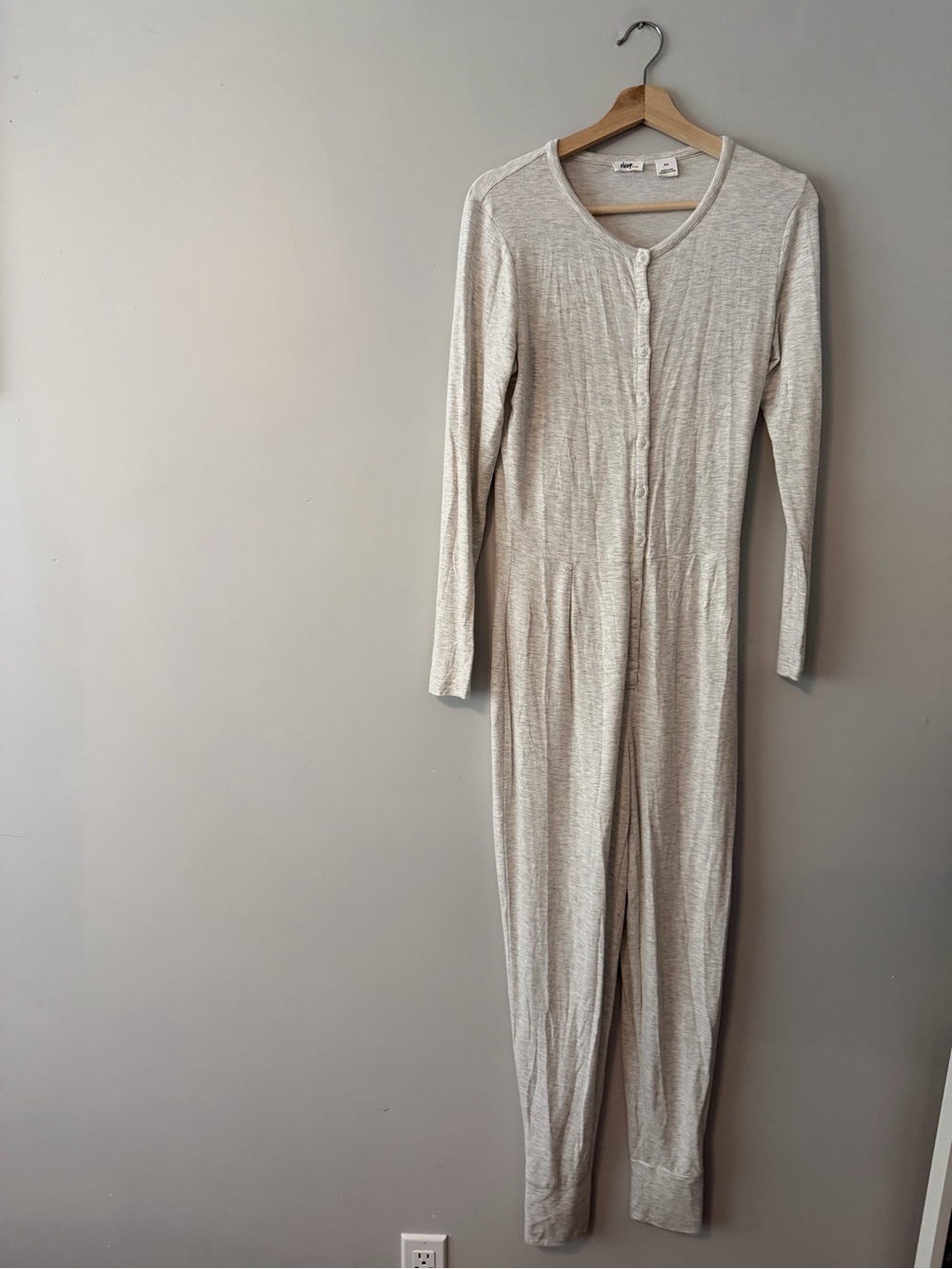 Light Heather Crewneck Button-Front Jumpsuit